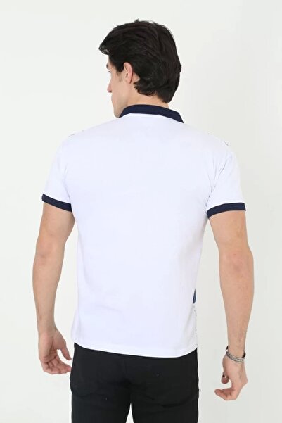 CVS Men's Collared Slim Fit Printed T-Shirt - White