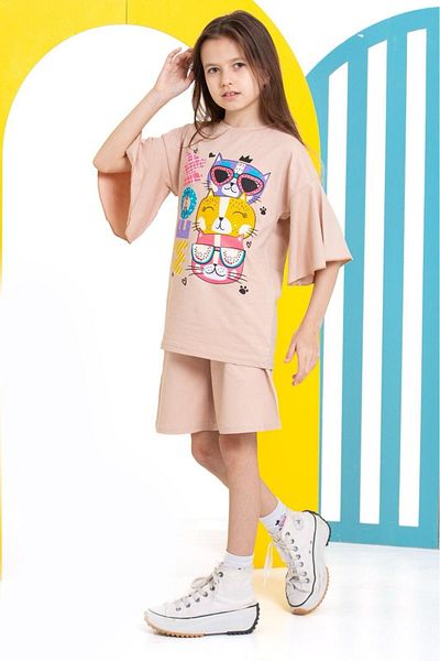 MİNYON BABY Girl's Shorts Bottom-Top Text and Figure Printed Set