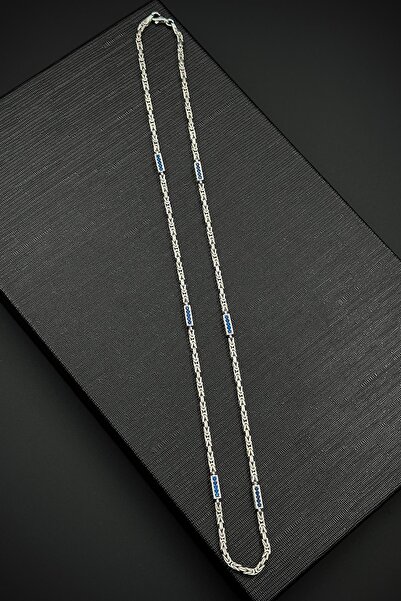 FRNCH 925 Ayar Gümüş Kral Model Lacivert Zirkon Taşlı Gümüş Renk Erkek Kolye ...