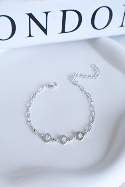 DEMOKAN Kadın Bileklik 14k Elips Zincir Zirkon Taşlı Kalp Bileklik