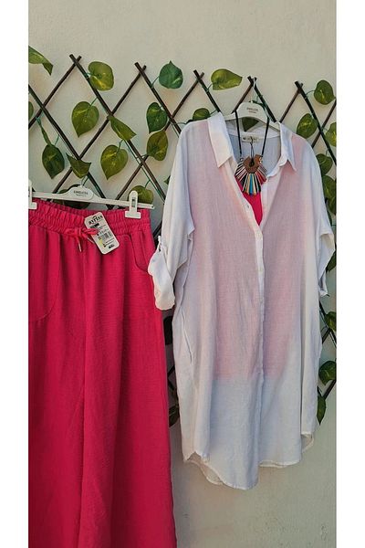 MODA Organic Linen Peacock Embroidery Shirt