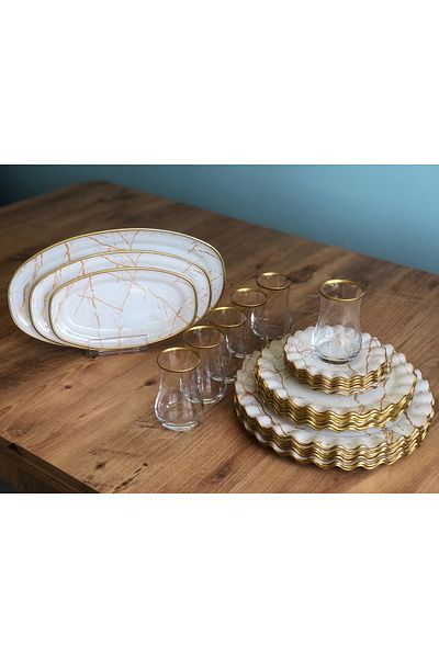 B&M White Marble Patterned Curved 27 Piece Breakfast Set