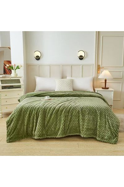 FIONNA.RO Medium Thickness Embossed Squares Blanket - Light Green
