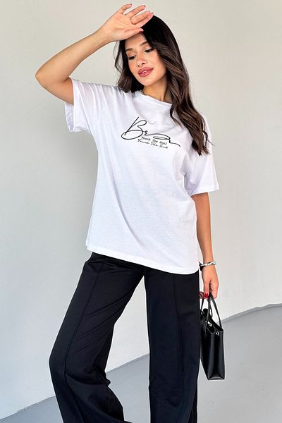 Cappmoda Tkm-0065 Black Touch the Soul Written Injection Printed T-Shirt Loose Pants Two-Piece Set