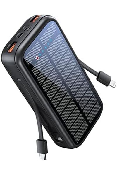 Promate Promate Solar Power Bank, Portable 20000mAh Battery Charger with Built-in 5V/2.1A USB-C and Lightnin