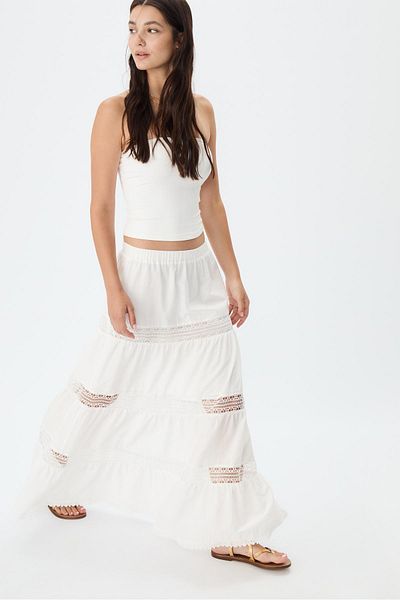 Stradivarius Long panelled lace skirt