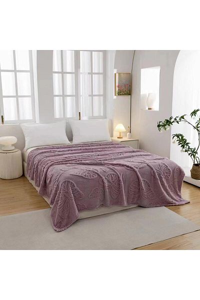 FIONNA.RO Medium Thickness Blanket Embossed Butterflies - Lilac