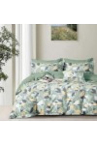 Pucioasa Lenjerie de pat 1 persoana percale cu frunze, bumbac 100%, cearceaf pilota 150x220cm
