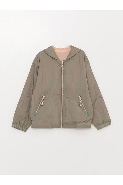 LC Waikiki Lcw Kids Green Hooded Double-Sided Coat for Girls