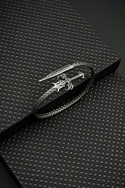 FRNCH 925 Ayar Gümüş Kılıç Figürlü Füme Renk Erkek Bileklik FRJ12613-3613-A