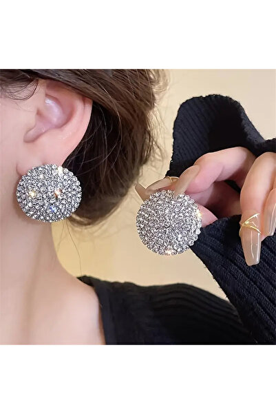 byozanyılmaz Complete Stone Processed Design Oval Earrings