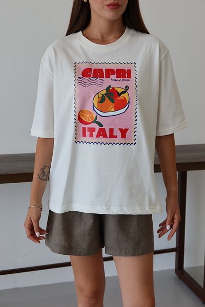 Laluvia Λευκό μπλουζάκι Capri Italy με στάμπα - 0500