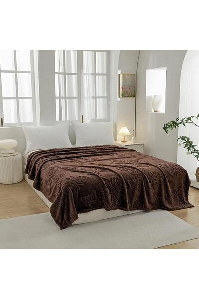 FIONNA.RO Medium Thickness Blanket Embossed Butterflies - Brown