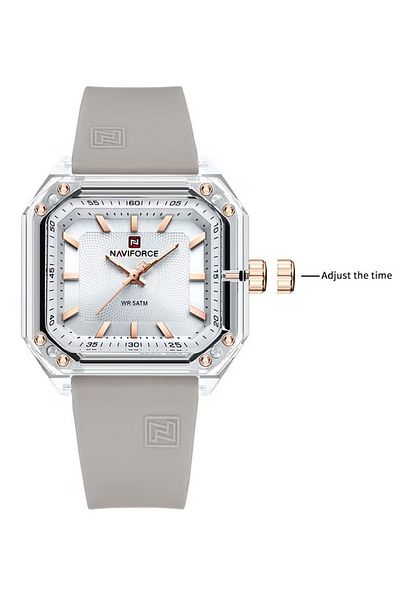 Naviforce Unisex Fashion Watch – 35mm Square Dial, Champagne Color, Silicone Strap, Water Resistant