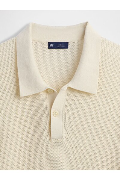 GAP Erkek Krem Dokulu Kroşe Polo T-Shirt