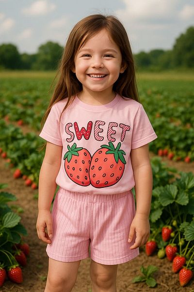 MİNYON BABY Girl's Shorts Bottom-Top Strawberry Printed Set