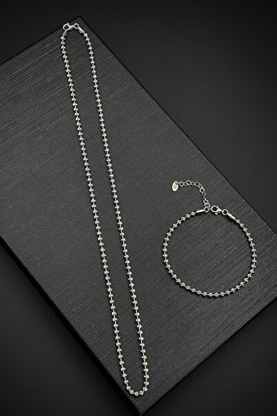 FRNCH 925 Ayar Gümüş İtalyan Model Gümüş Renk Erkek Bileklik/Kolye Set FRJ126...