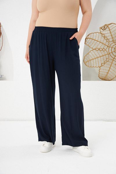 RMG Plus Size Relax Fit Viscose Trousers Navy Blue