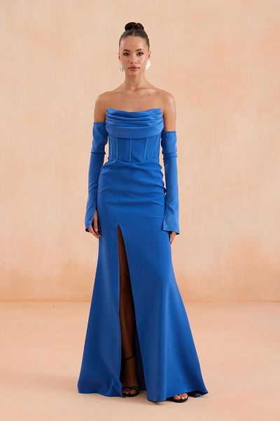 Carmen Βραδινό φόρεμα Indigo Gloves Slit Crepe