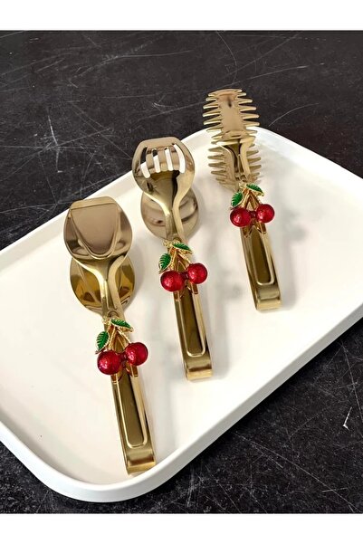 Şahane Magnificent Home 3 Lü Gold Cherry Tongs Gold