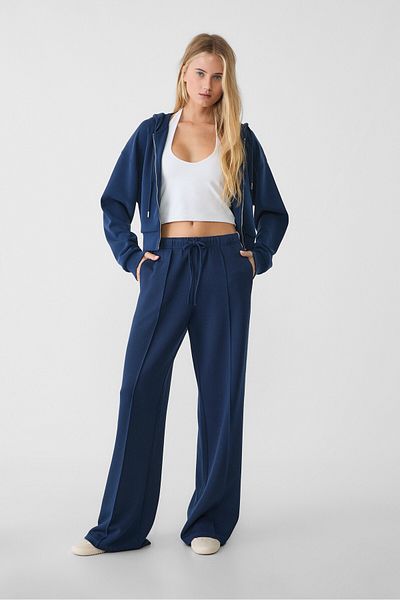 Stradivarius Soft-touch wide-leg trousers with side stripe