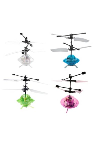 dalimag Set 4 Mini Helicopters Interactive Toys, UFO Model, Hand-Controlled, 13 cm, Sensor, Green, White, Bl