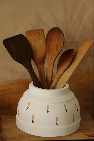 Hoyatap Handmade Simple Pink Flower Large Vase & Spoon Holder