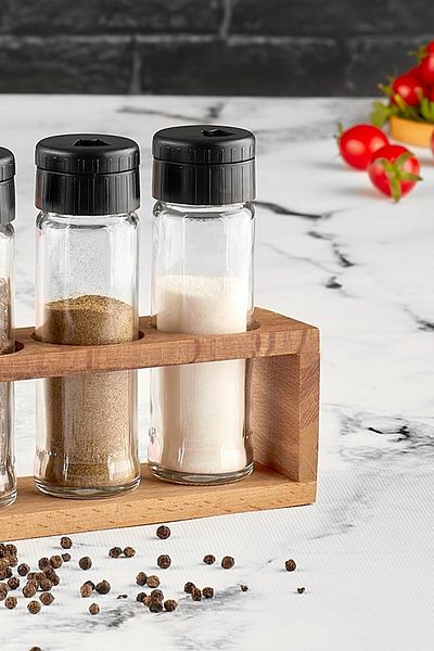 Rapt Seasoning Set with 3 Wooden Stands Spice Rack Set