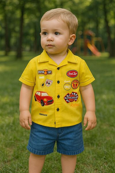MİNYON BABY Boys' Shirt and Denim Shorts Bottom-Top Printed Set