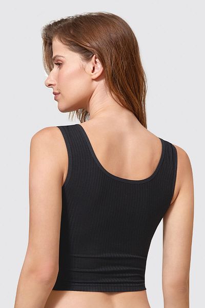 MYS GRUP TEKSTİL Thick Strap Ribbed Flexible Button Detailed Viscosa Half Tank-Crop-Bra Berrak / 7011