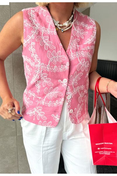 Astrea Butik Pink Embroidered Vest