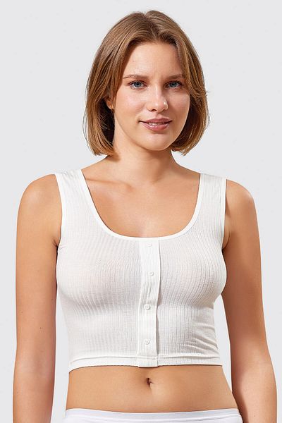 MYS GRUP TEKSTİL Thick Strap Ribbed Flexible Button Detailed Viscosa Half Tank-Crop-Bra Berrak / 7011