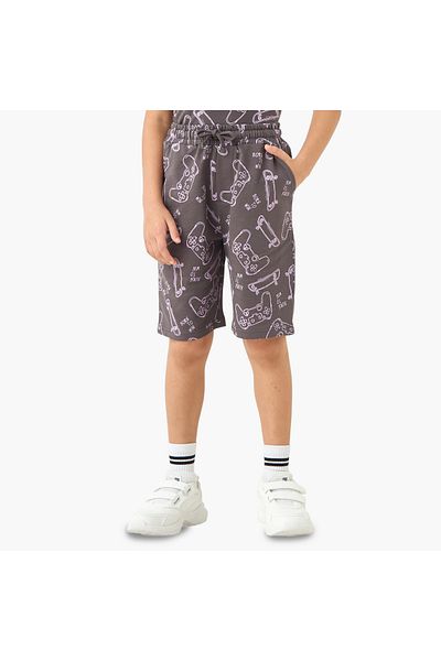 Juniors Gamer Print Shorts with Drawstring Closure and Pockets