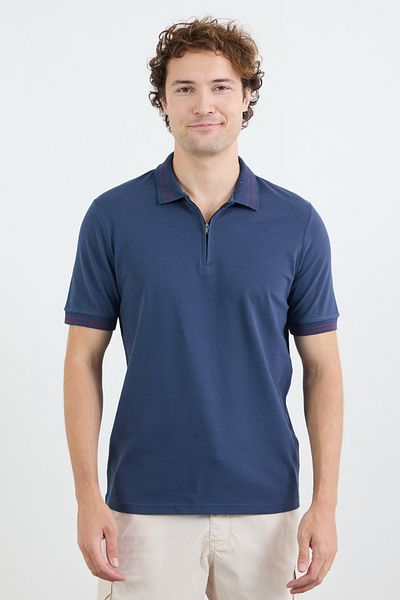 Fulla Moda Μπλουζάκι με ριγέ μισό φερμουάρ με γιακά πόλο