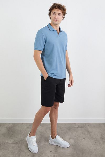 Fulla Moda Μπλουζάκι με ριγέ βάφλα από ύφασμα πόλο γιακά