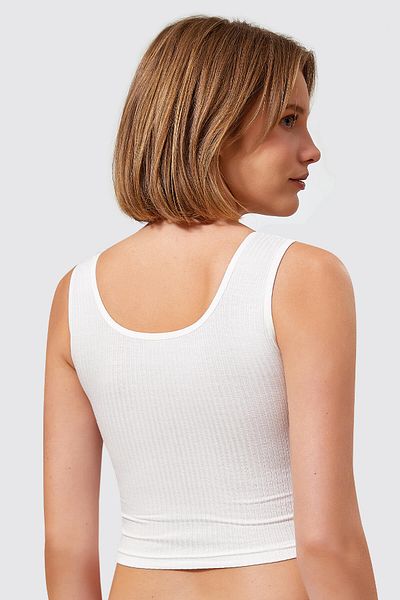 MYS GRUP TEKSTİL Thick Strap Ribbed Flexible Button Detailed Viscosa Half Tank-Crop-Bra Berrak / 7011