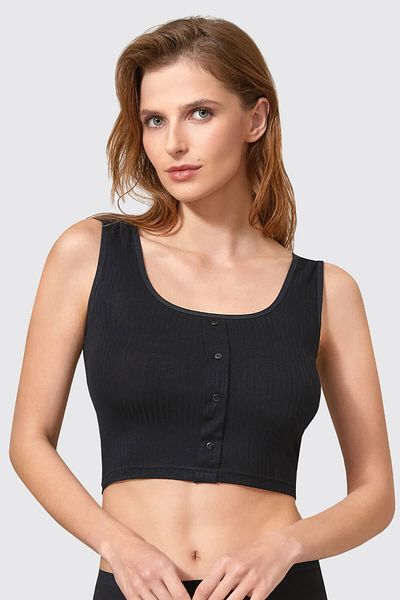 MYS GRUP TEKSTİL Thick Strap Ribbed Flexible Button Detailed Viscosa Half Tank-Crop-Bra Berrak / 7011