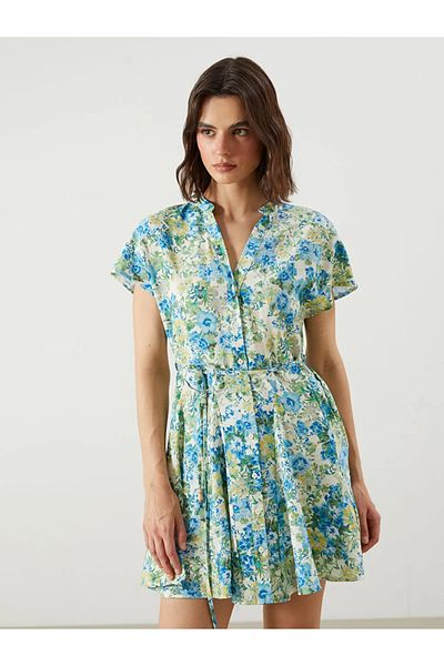 LC Waikiki LCW Vision Rochie pliată florală cu guler verde