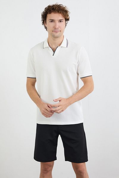 Fulla Moda Μπλουζάκι με ριγέ βάφλα από ύφασμα πόλο γιακά