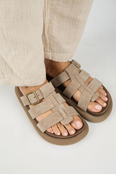 Manijero (Hicks) Női valódi bőr csatos szalagos nyérc papucs