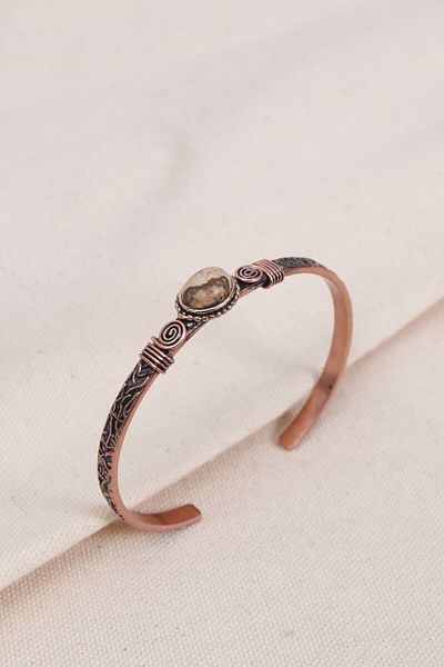 Süspüs Accessories Brown Jasper Stone Oval Copper Bracelet