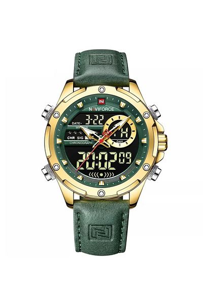 Naviforce Men's Analog-Digital Sports Watch – Leather Strap, Alarm & Date Display, Water Resistant