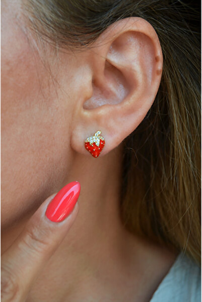 Sacce Scarves&Accessories Zirkon Taşlı Kırmızı Çilek Küpe