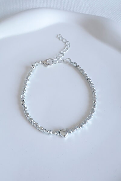 DEMOKAN Kadın Bileklik 14k Kalp Detay Küp-Dorika Zincir Bileklik