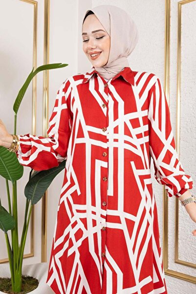 SGS Geometric Pattern Viscose Tunic Bordo