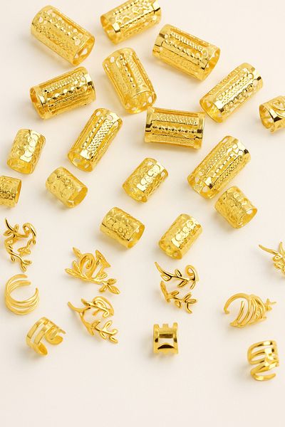 ELMATOLYE Hair Ring Boho Gold Hair Earring Set Adjustable Ring Ponytail Cuff Braid Dreadlock Compatible 8Pcs