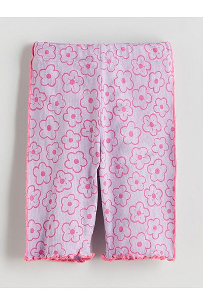 LC Waikiki Lilac Floral Short Girls' Leggings with Elastic Waist