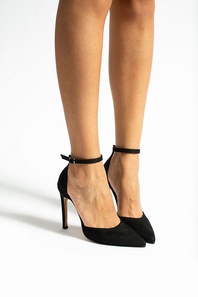 golden heel 10.5 cm Black Suede Stiletto Pointed Toe Women's High Heels