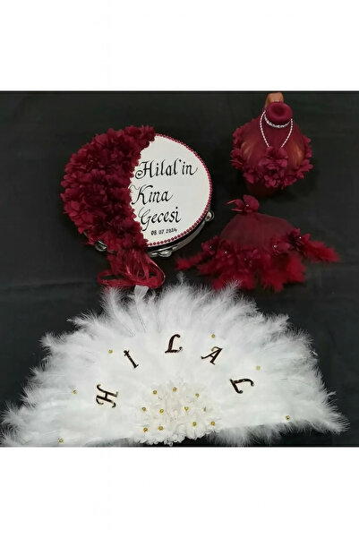 Evsay İsme Özel Kına Yelpazesi, Gelin Tefi Seti Otrişli Tef, Yelpaze, Testi, ...