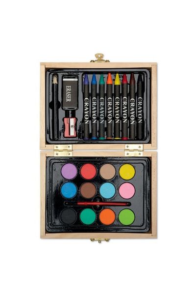 dalimag Trusa de Colorat din lemn, Creioane Cerate si Acuarele, Creion, Radiera, Ascutitoare, 15,5X11,5X3,2